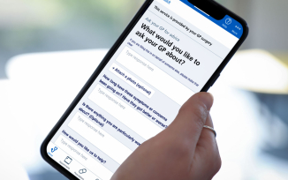 A mobile phone screen showing a form to be filled in asking what the person would like advice they would like to ask their General Practitioner (GP) about